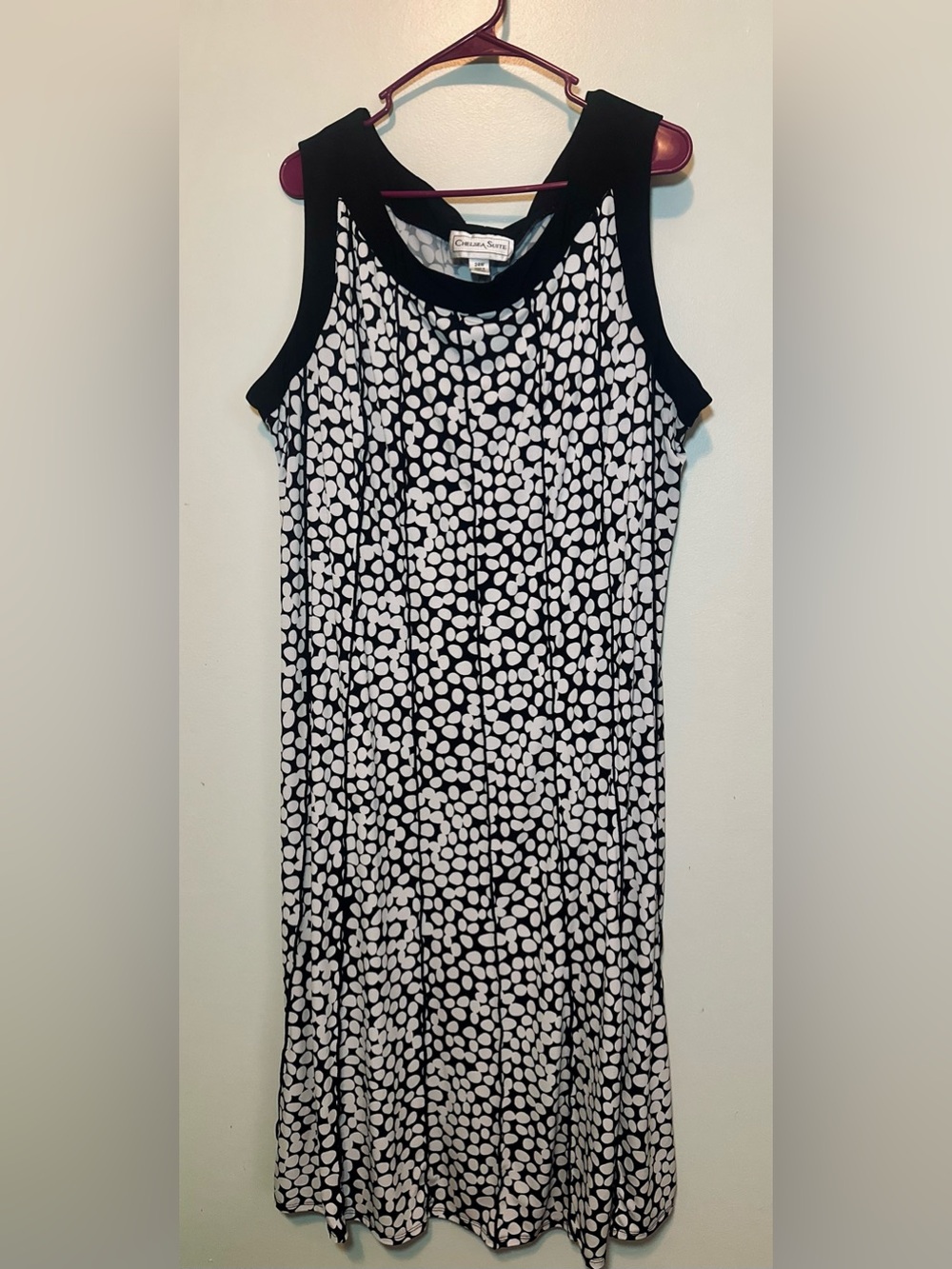 Chelsea Suite 24W Black White Polka Dot Sleeveless A-Line Dress Plus Size